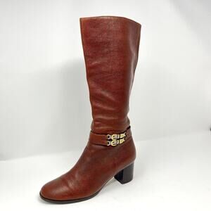 Dione Dasin Brown Calf high Boots Gold Accents Woman's possibly Size 5